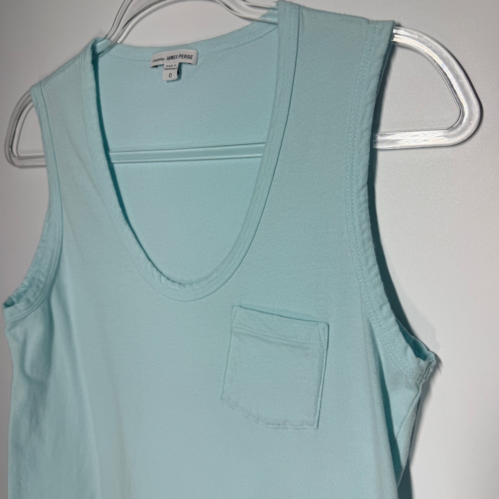 James Perse Standard Light Blue Cotton Pocket Tank Top WLJH3115CU Size 0 - Picture 4 of 8